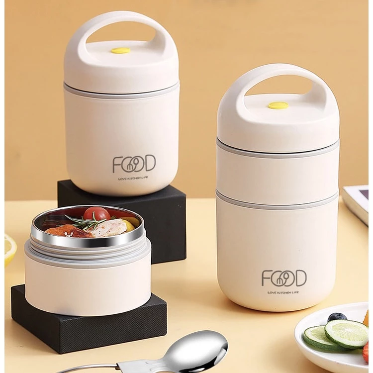 Kotak Bekal / Lunch Box Isolasi Vacuum Stainless Steel 304 Cangkir Sup Dengan Sendok Stainless